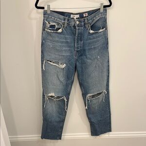 Re/Done Blue Relaxed Jeans with Vintage Distressing